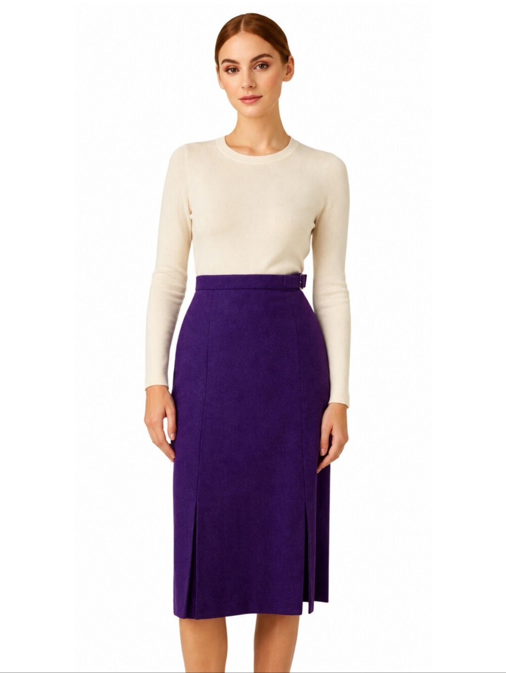 Avoca Collection Purple Vintage High Waist Midi A-Line Skirt